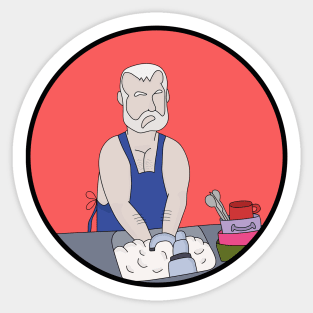 Elderly man washing the dishes Sticker